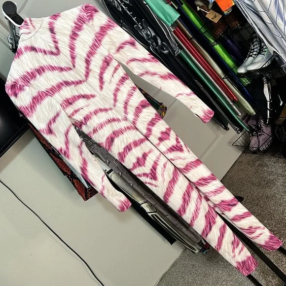 Badinka Pink Zebra Animal Skin Jumpsuit Catsuit Skinsuit Bodysuit Rave - Picture 2 of 3